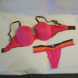 NEW Victoria Secret Lined Demi Bra 34DDD & Medium matching thong panties